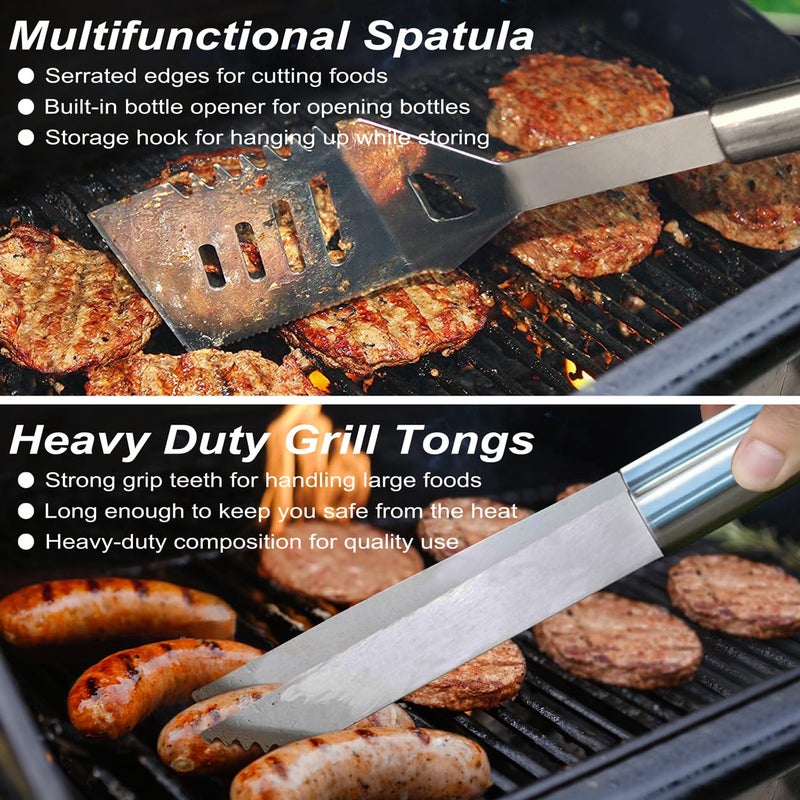 POLIGO 22PCS Heavy Duty BBQ Grill Accessories Set, Non-Slip Grill Tools for Outdoor Grill Set Thicker Stainless Steel Grill Utensils Set, Deluxe Grilling Tools Set in Aluminum Case Ideal Gifts for Men - Image 4